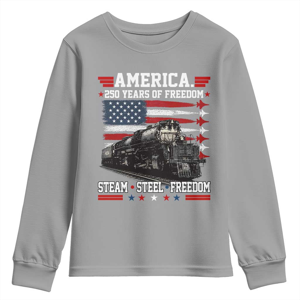 Steam Steel Freedom Stainless American Spirit Youth Sweatshirt 250 Years USA Railroad Legend Patriotic Military Jet Flyover Graphic
