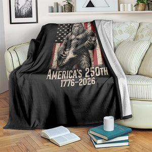 Americas 250th Anniversary 1776-2026 Bigfoot Rock Star Throw Blanket Playing Electric Guitar Distressed American Flag Graphic