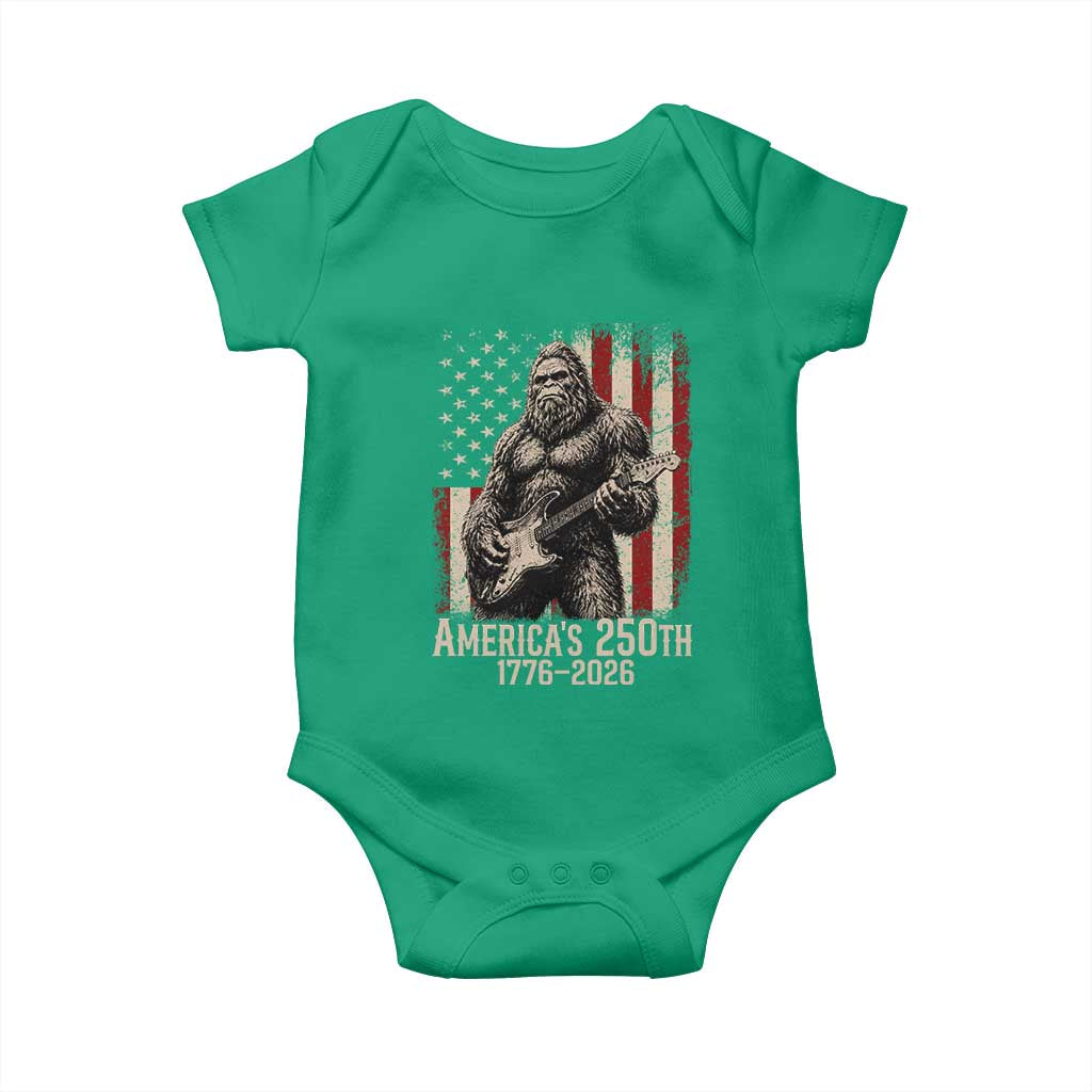 Americas 250th Anniversary 1776-2026 Bigfoot Rock Star Baby Onesie Playing Electric Guitar Distressed American Flag Graphic TS02 Irish Green Print Your Wear