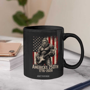 Americas 250th Anniversary 1776-2026 Bigfoot Rock Star Coffee Mug Playing Electric Guitar Distressed American Flag Graphic