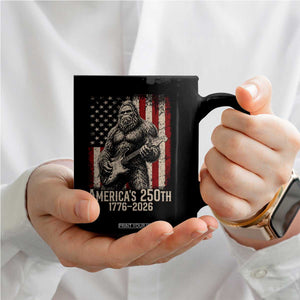 Americas 250th Anniversary 1776-2026 Bigfoot Rock Star Coffee Mug Playing Electric Guitar Distressed American Flag Graphic