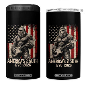 Americas 250th Anniversary 1776-2026 Bigfoot Rock Star 4 in 1 Can Cooler Tumbler Playing Electric Guitar Distressed American Flag Graphic