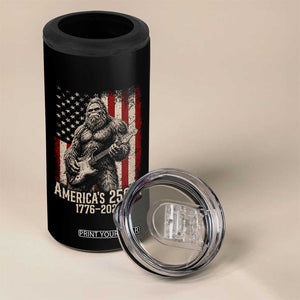 Americas 250th Anniversary 1776-2026 Bigfoot Rock Star 4 in 1 Can Cooler Tumbler Playing Electric Guitar Distressed American Flag Graphic