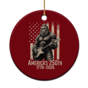 Americas 250th Anniversary 1776-2026 Bigfoot Rock Star Ceramic Ornament Playing Electric Guitar Distressed American Flag Graphic