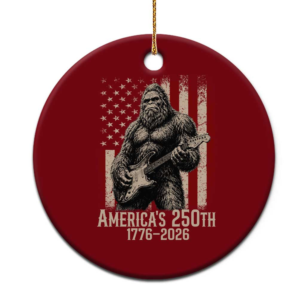 Americas 250th Anniversary 1776-2026 Bigfoot Rock Star Ceramic Ornament Playing Electric Guitar Distressed American Flag Graphic TS02 1pc Red Print Your Wear