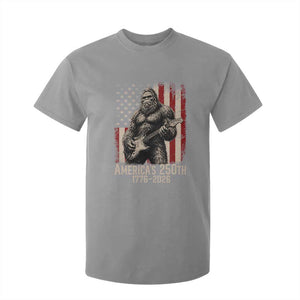 Americas 250th Anniversary 1776-2026 Bigfoot Rock Star T Shirt For Kid Playing Electric Guitar Distressed American Flag Graphic