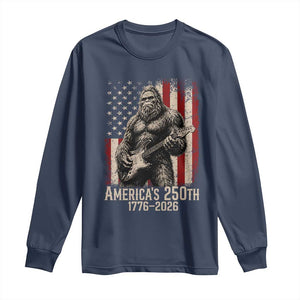 Americas 250th Anniversary 1776-2026 Bigfoot Rock Star Long Sleeve Shirt Playing Electric Guitar Distressed American Flag Graphic