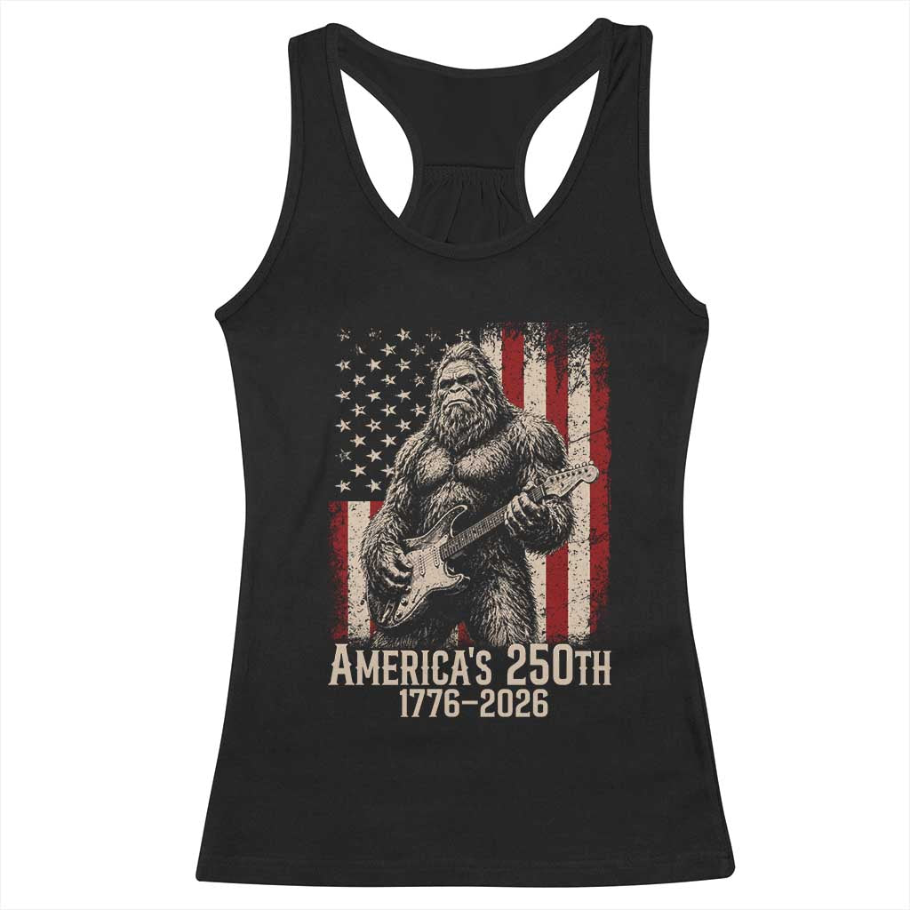 Americas 250th Anniversary 1776-2026 Bigfoot Rock Star Racerback Tank Top Playing Electric Guitar Distressed American Flag Graphic TS02 Black Print Your Wear