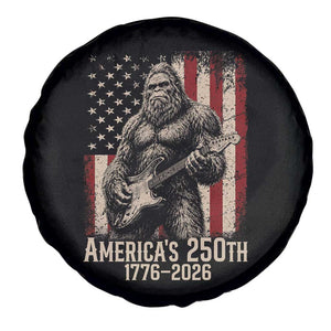 Americas 250th Anniversary 1776-2026 Bigfoot Rock Star Spare Tire Cover Playing Electric Guitar Distressed American Flag Graphic