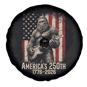 Americas 250th Anniversary 1776-2026 Bigfoot Rock Star Spare Tire Cover Playing Electric Guitar Distressed American Flag Graphic