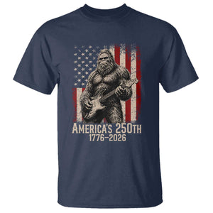 Americas 250th Anniversary 1776-2026 Bigfoot Rock Star T Shirt Playing Electric Guitar Distressed American Flag Graphic