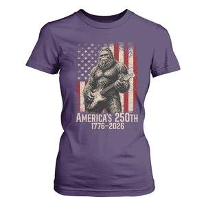 Americas 250th Anniversary 1776-2026 Bigfoot Rock Star T Shirt For Women Playing Electric Guitar Distressed American Flag Graphic
