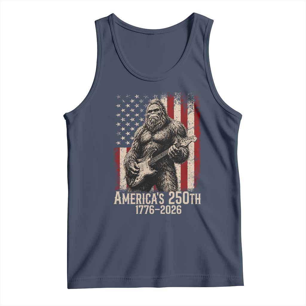 Americas 250th Anniversary 1776-2026 Bigfoot Rock Star Tank Top Playing Electric Guitar Distressed American Flag Graphic