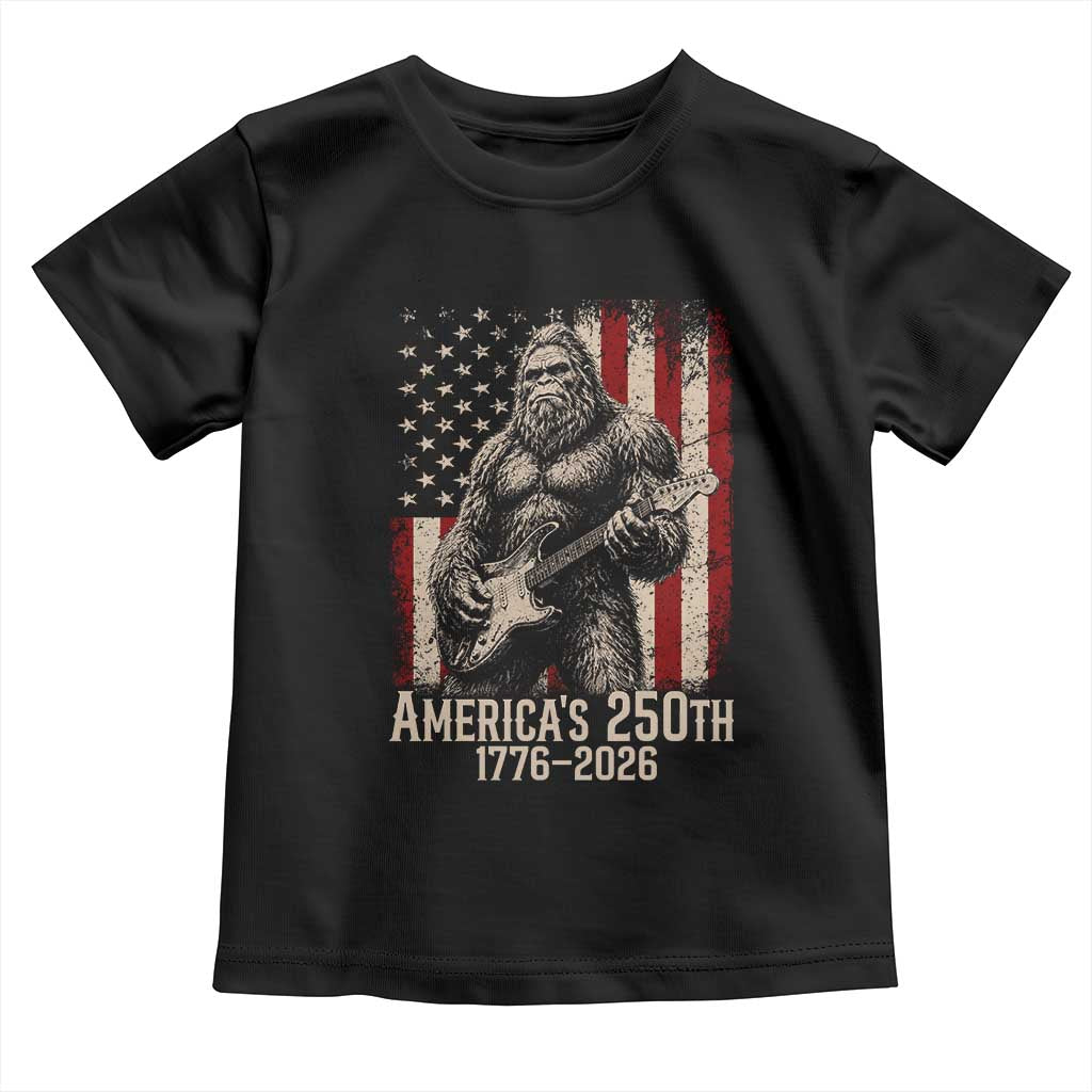 Americas 250th Anniversary 1776-2026 Bigfoot Rock Star Toddler T Shirt Playing Electric Guitar Distressed American Flag Graphic