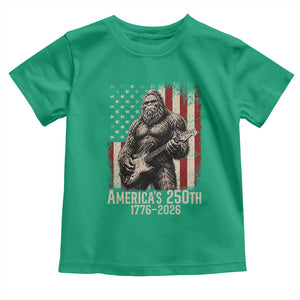 Americas 250th Anniversary 1776-2026 Bigfoot Rock Star Toddler T Shirt Playing Electric Guitar Distressed American Flag Graphic
