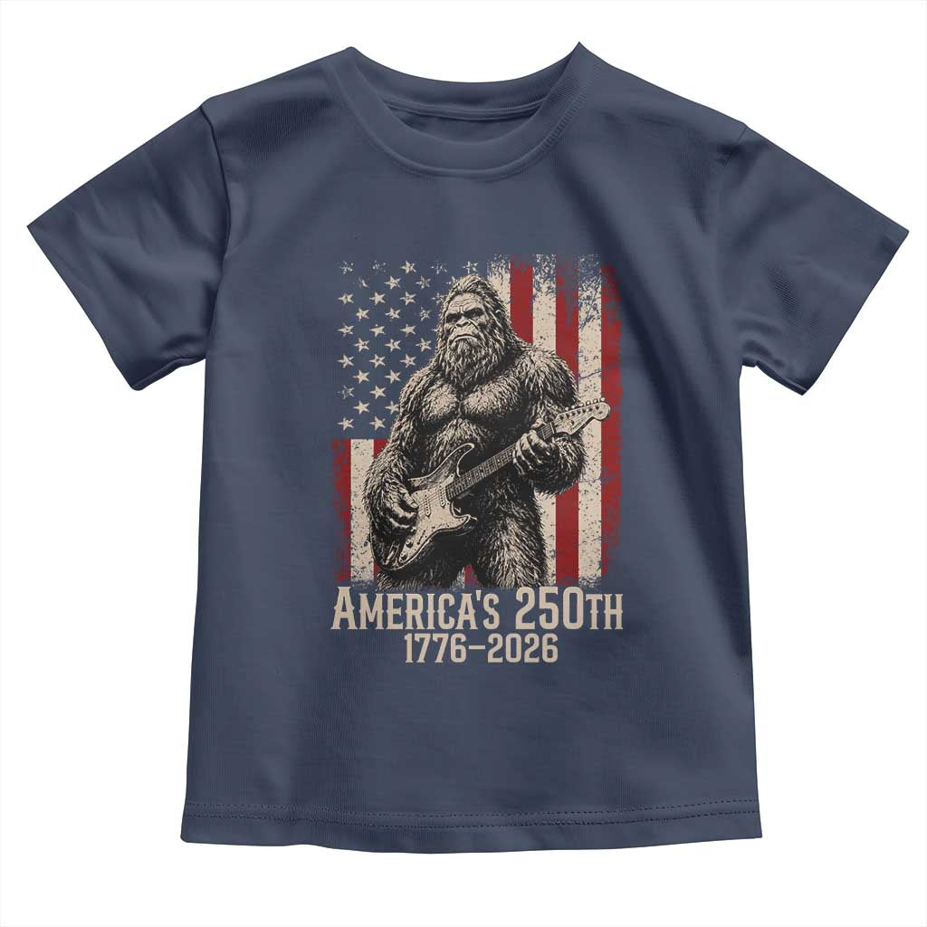 Americas 250th Anniversary 1776-2026 Bigfoot Rock Star Toddler T Shirt Playing Electric Guitar Distressed American Flag Graphic