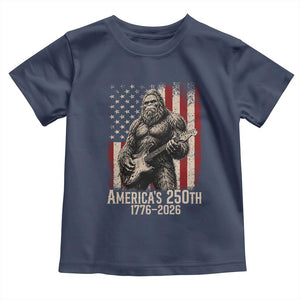 Americas 250th Anniversary 1776-2026 Bigfoot Rock Star Toddler T Shirt Playing Electric Guitar Distressed American Flag Graphic