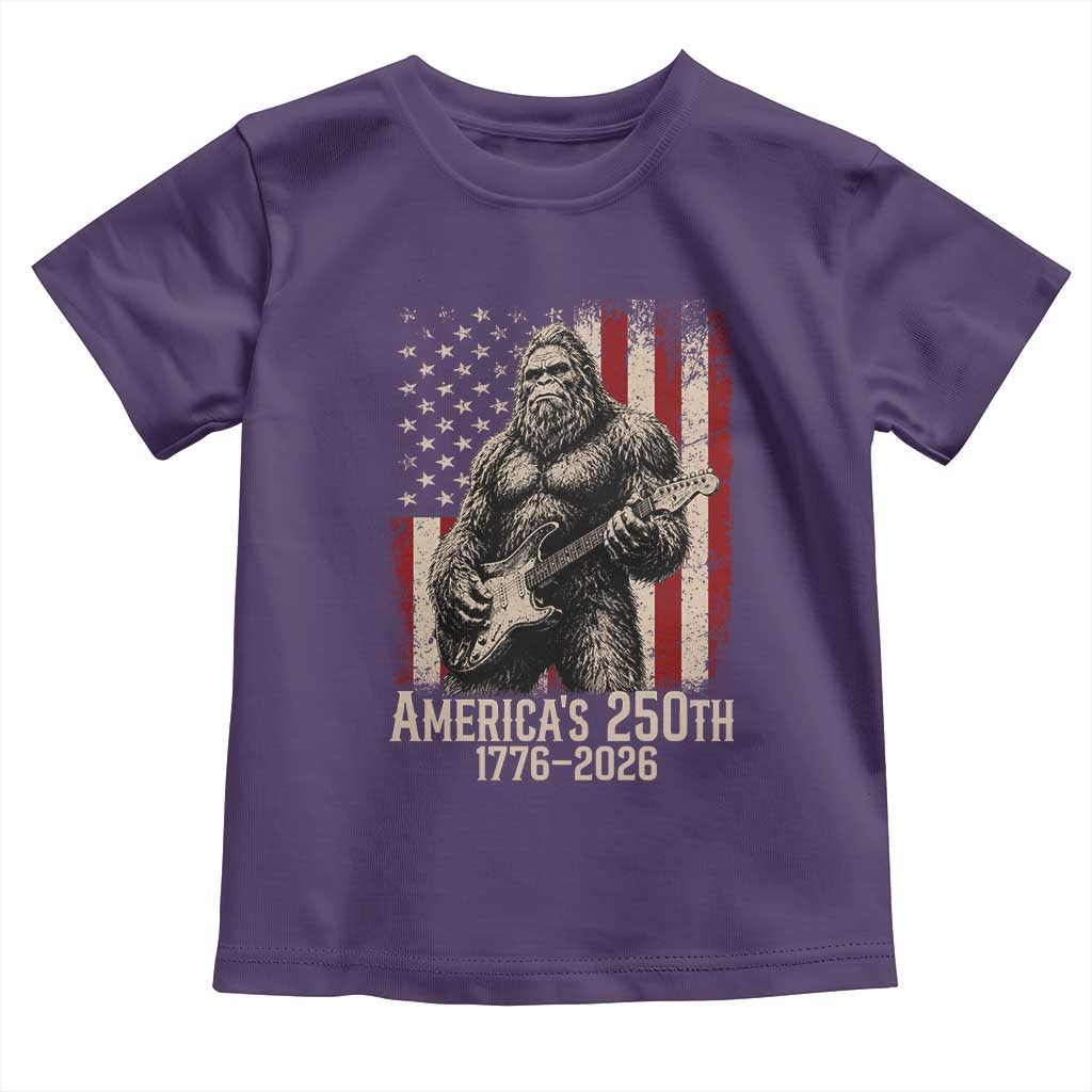 Americas 250th Anniversary 1776-2026 Bigfoot Rock Star Toddler T Shirt Playing Electric Guitar Distressed American Flag Graphic