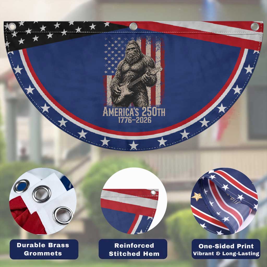 Americas 250th Anniversary 1776-2026 Bigfoot Rock Star Patriotic Fan Flag Playing Electric Guitar Distressed American Flag Graphic