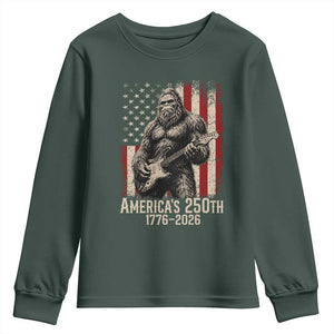 Americas 250th Anniversary 1776-2026 Bigfoot Rock Star Youth Sweatshirt Playing Electric Guitar Distressed American Flag Graphic