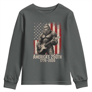 Americas 250th Anniversary 1776-2026 Bigfoot Rock Star Youth Sweatshirt Playing Electric Guitar Distressed American Flag Graphic