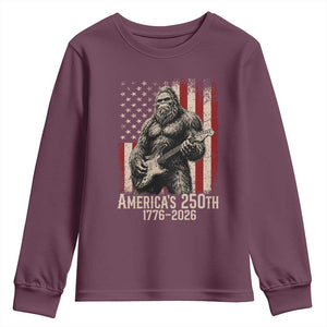 Americas 250th Anniversary 1776-2026 Bigfoot Rock Star Youth Sweatshirt Playing Electric Guitar Distressed American Flag Graphic
