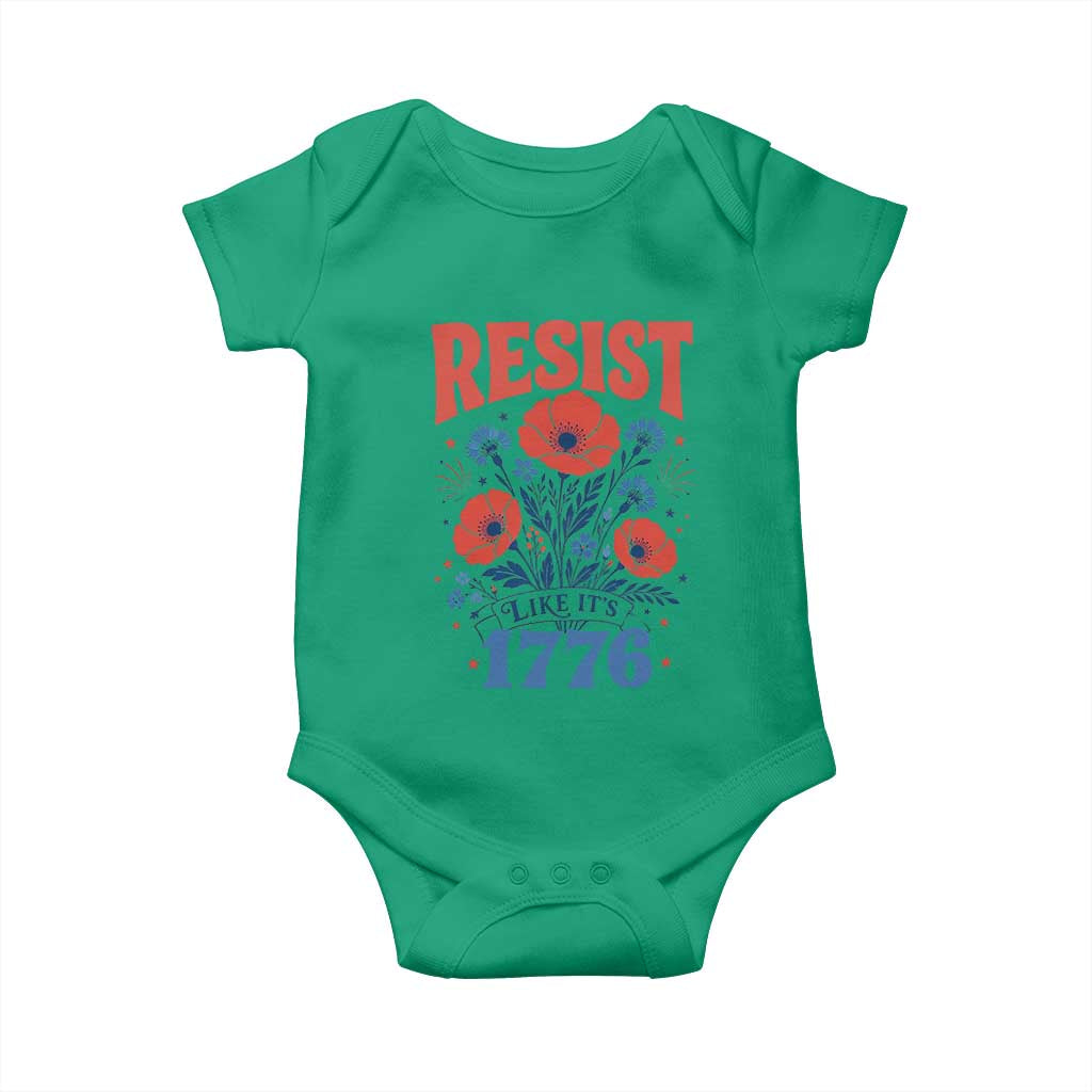 Resist Like Its 1776 Folk Art Floral Botanical Graphic Baby Onesie Patriotic Statement Political Satire