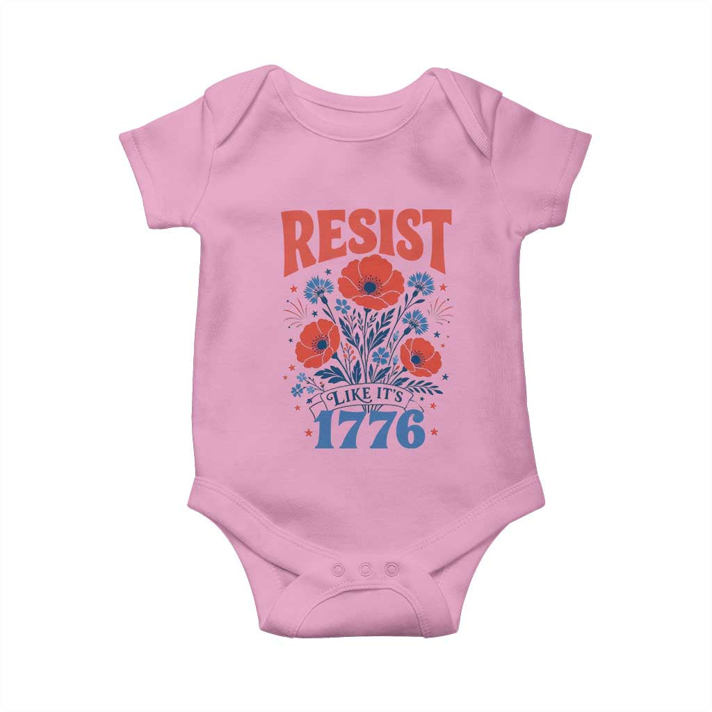 Resist Like Its 1776 Folk Art Floral Botanical Graphic Baby Onesie Patriotic Statement Political Satire