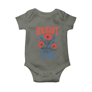 Resist Like Its 1776 Folk Art Floral Botanical Graphic Baby Onesie Patriotic Statement Political Satire