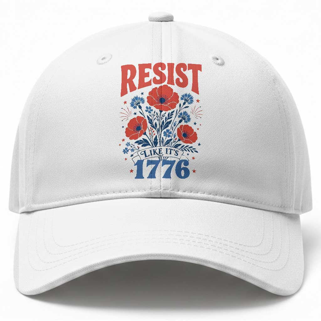 Resist Like Its 1776 Folk Art Floral Botanical Graphic Baseball Cap Patriotic Statement Political Satire