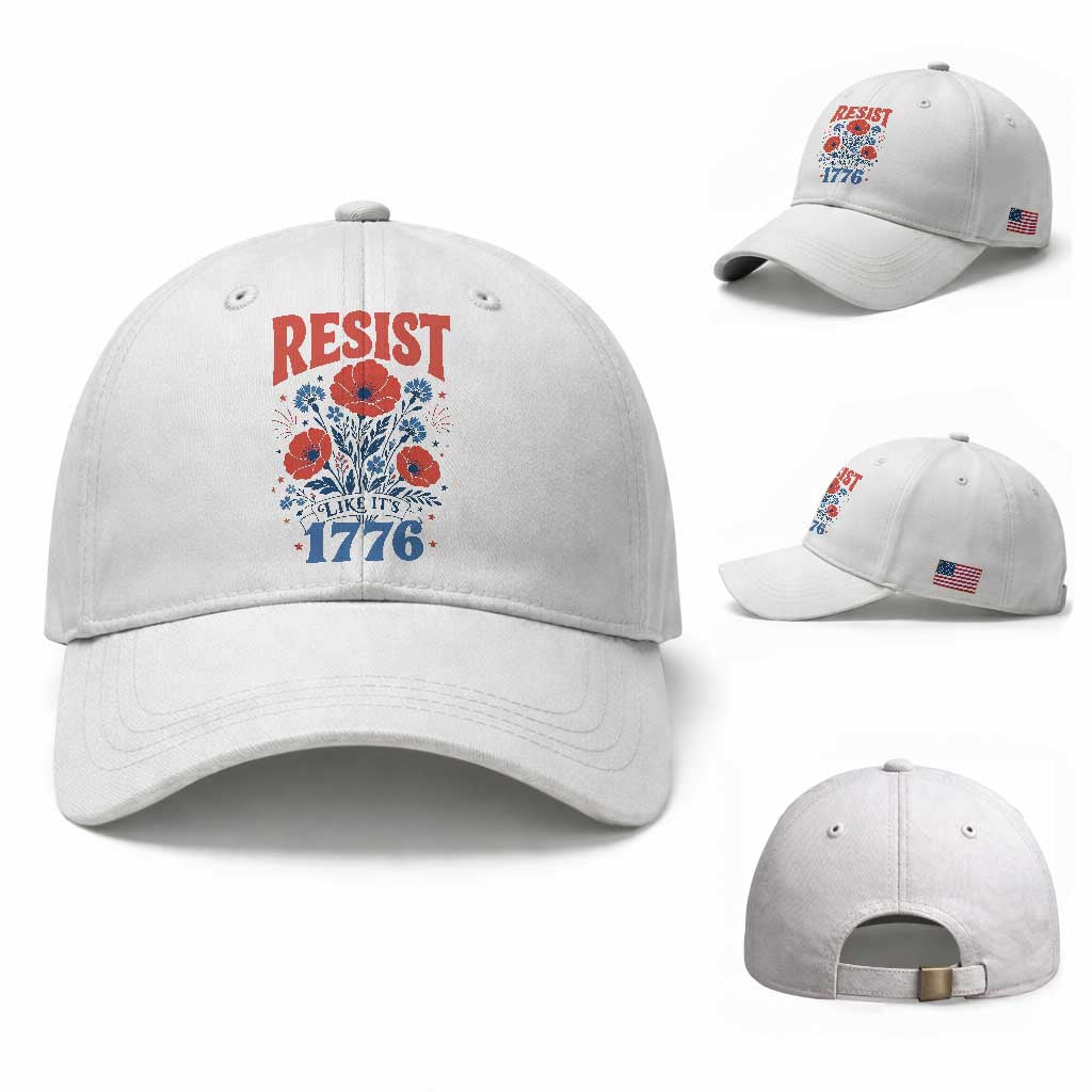 Resist Like Its 1776 Folk Art Floral Botanical Graphic Baseball Cap Patriotic Statement Political Satire