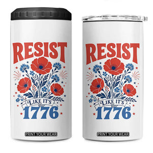 Resist Like Its 1776 Folk Art Floral Botanical Graphic 4 in 1 Can Cooler Tumbler Patriotic Statement Political Satire