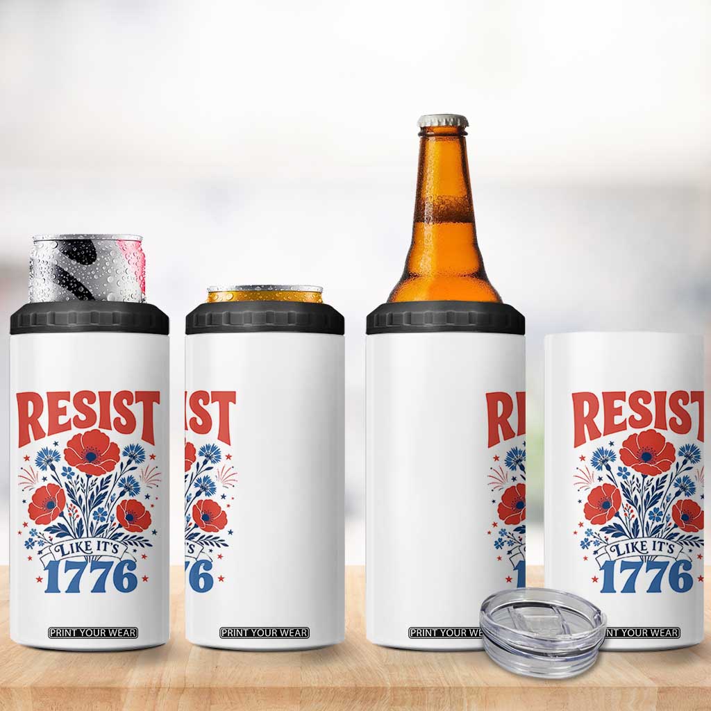 Resist Like Its 1776 Folk Art Floral Botanical Graphic 4 in 1 Can Cooler Tumbler Patriotic Statement Political Satire