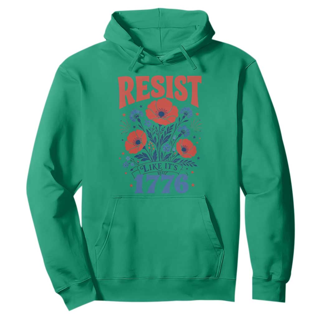 Resist Like Its 1776 Folk Art Floral Botanical Graphic Hoodie Patriotic Statement Political Satire