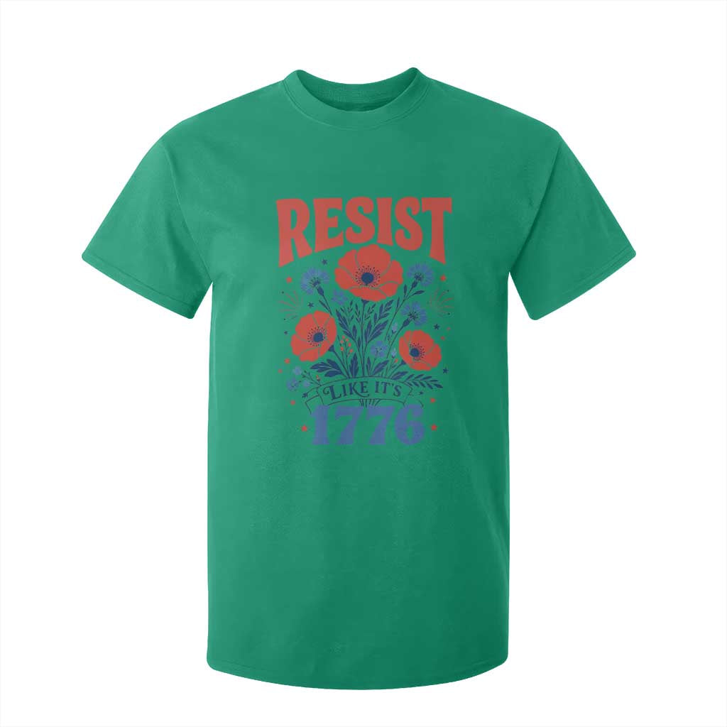 Resist Like Its 1776 Folk Art Floral Botanical Graphic T Shirt For Kid Patriotic Statement Political Satire