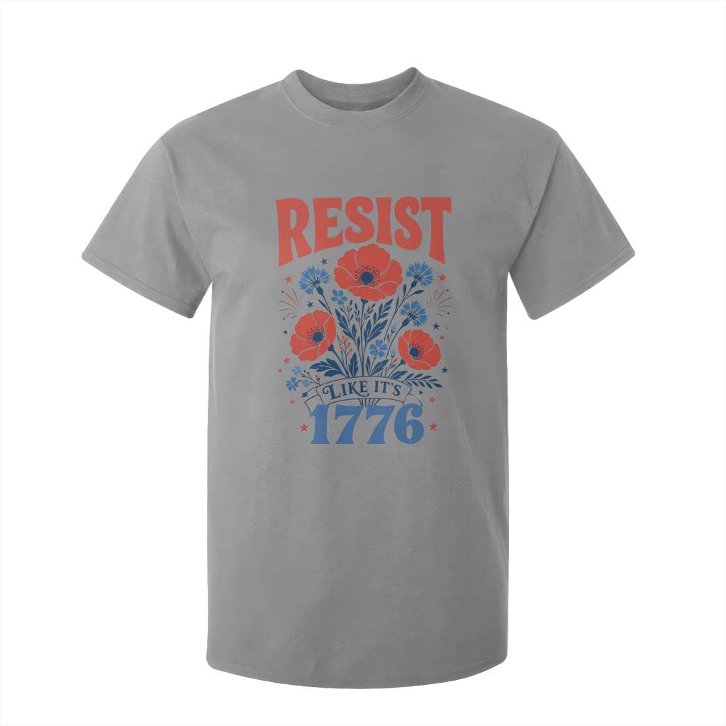 Resist Like Its 1776 Folk Art Floral Botanical Graphic T Shirt For Kid Patriotic Statement Political Satire