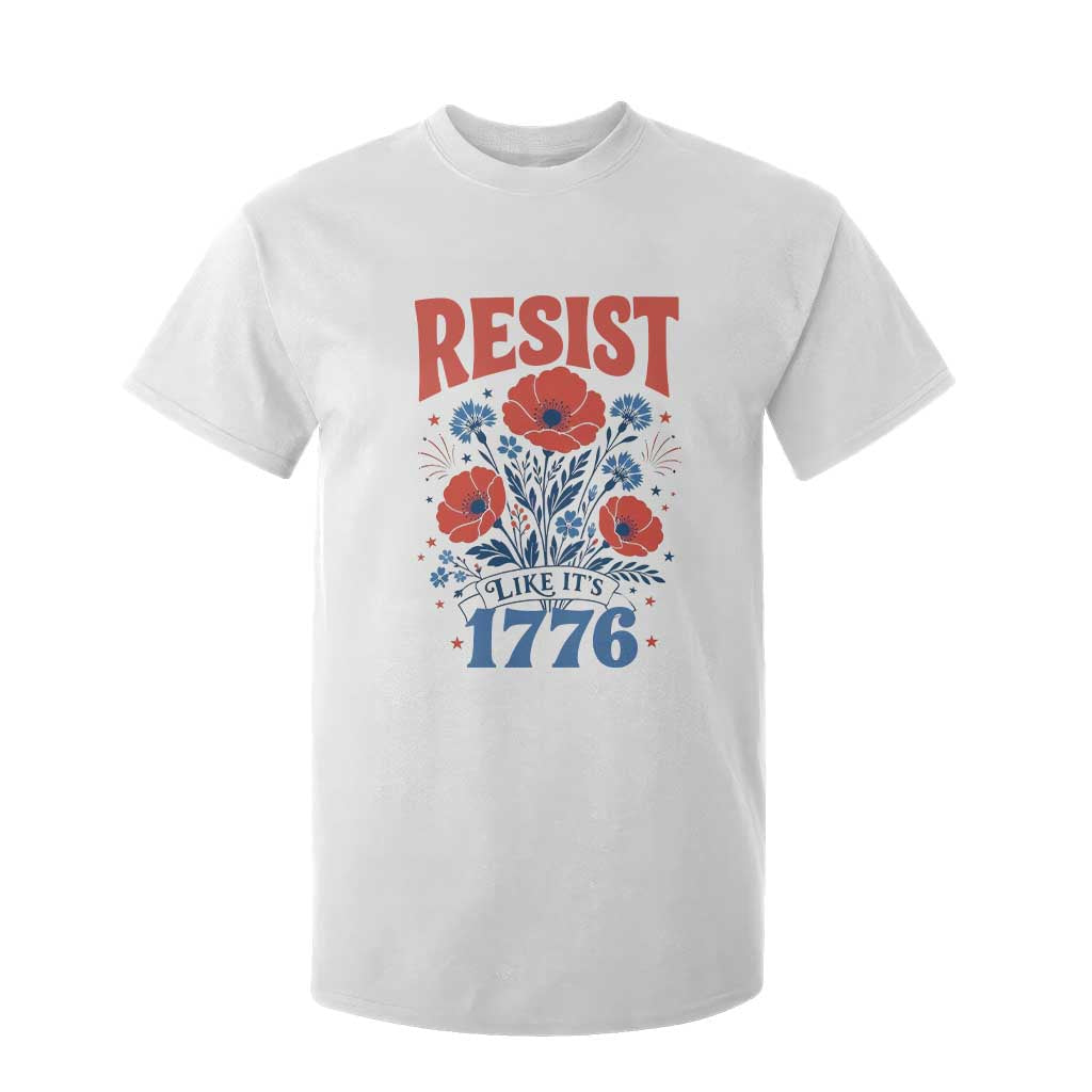 Resist Like Its 1776 Folk Art Floral Botanical Graphic T Shirt For Kid Patriotic Statement Political Satire