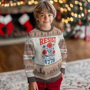 Resist Like Its 1776 Folk Art Floral Botanical Graphic Ugly Christmas Sweater Patriotic Statement Political Satire
