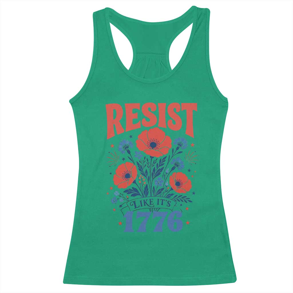 Resist Like Its 1776 Folk Art Floral Botanical Graphic Racerback Tank Top Patriotic Statement Political Satire