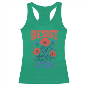 Resist Like Its 1776 Folk Art Floral Botanical Graphic Racerback Tank Top Patriotic Statement Political Satire