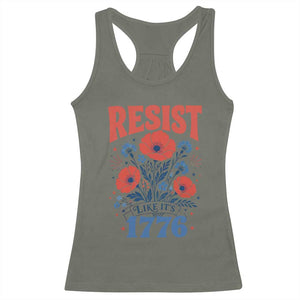 Resist Like Its 1776 Folk Art Floral Botanical Graphic Racerback Tank Top Patriotic Statement Political Satire