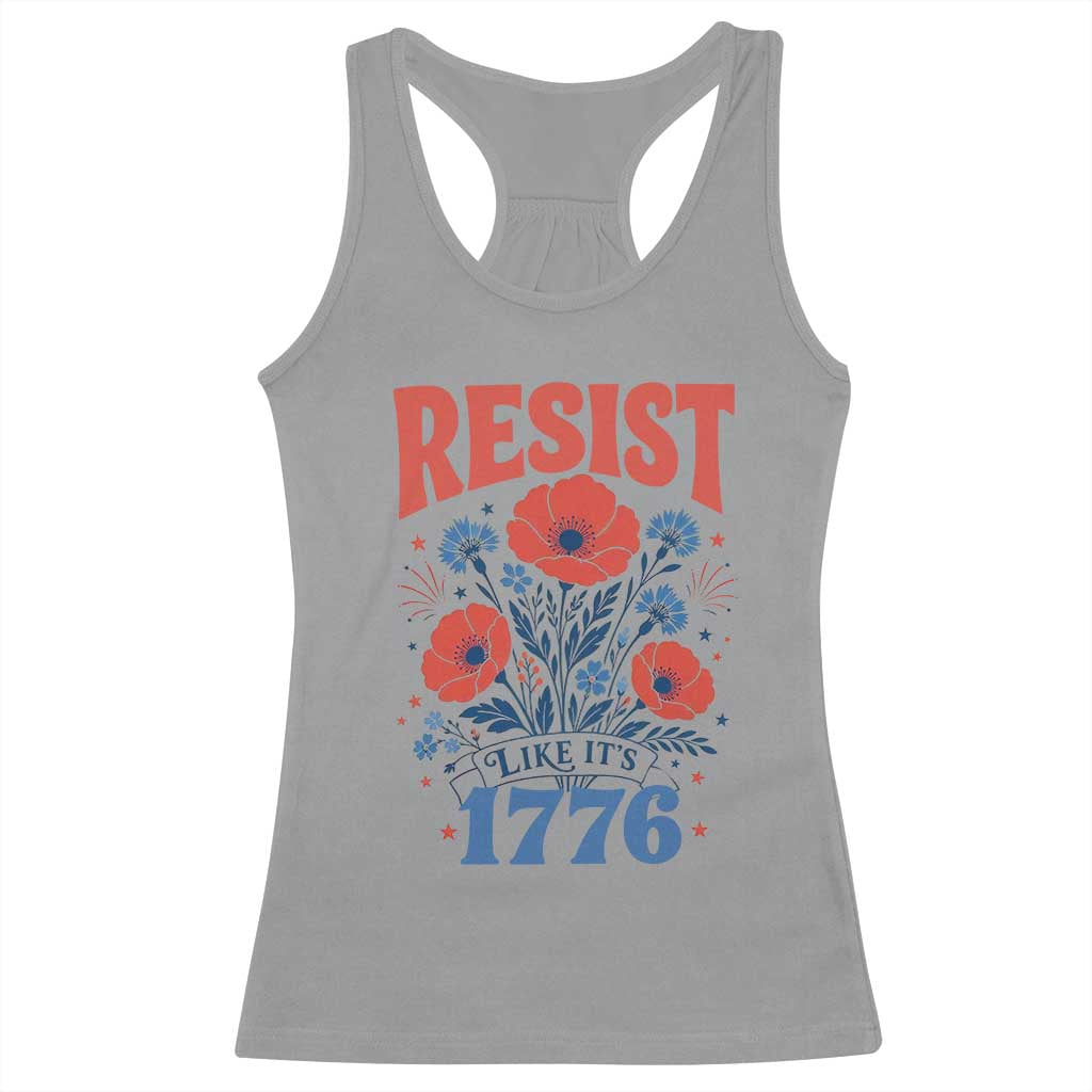 Resist Like Its 1776 Folk Art Floral Botanical Graphic Racerback Tank Top Patriotic Statement Political Satire