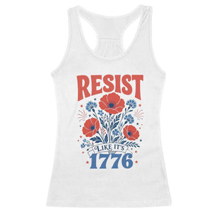 Resist Like Its 1776 Folk Art Floral Botanical Graphic Racerback Tank Top Patriotic Statement Political Satire