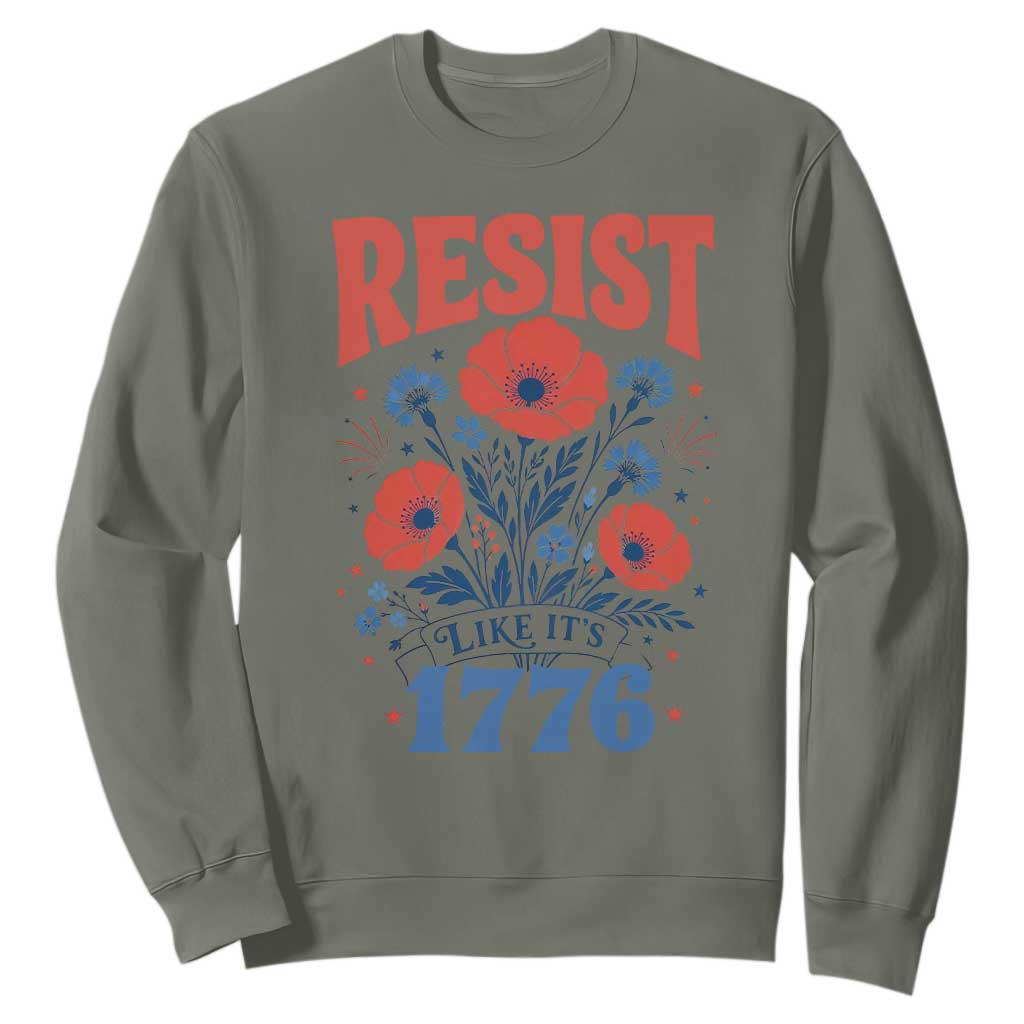 Resist Like Its 1776 Folk Art Floral Botanical Graphic Sweatshirt Patriotic Statement Political Satire
