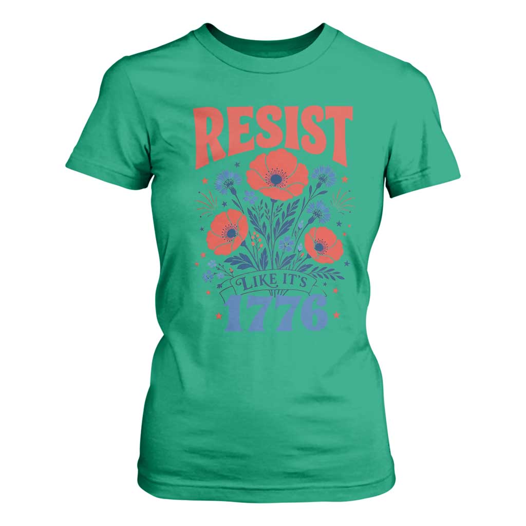 Resist Like Its 1776 Folk Art Floral Botanical Graphic T Shirt For Women Patriotic Statement Political Satire