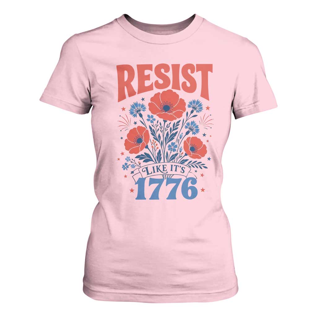 Resist Like Its 1776 Folk Art Floral Botanical Graphic T Shirt For Women Patriotic Statement Political Satire
