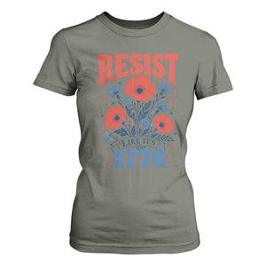 Resist Like Its 1776 Folk Art Floral Botanical Graphic T Shirt For Women Patriotic Statement Political Satire