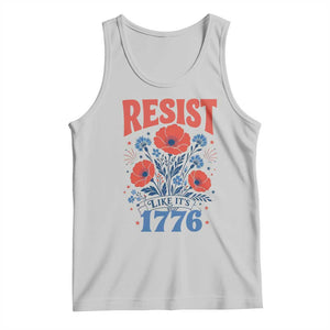 Resist Like Its 1776 Folk Art Floral Botanical Graphic Tank Top Patriotic Statement Political Satire