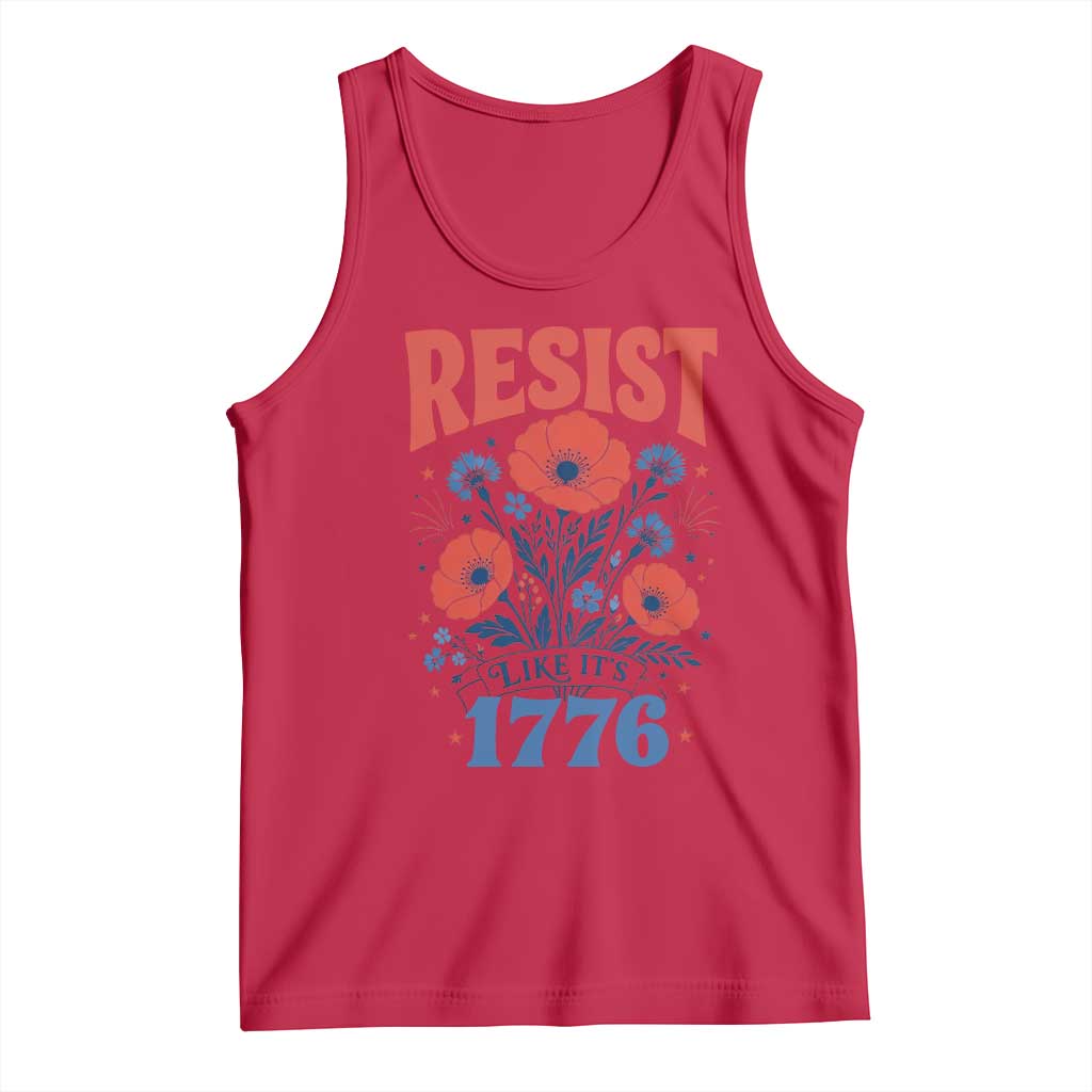 Resist Like Its 1776 Folk Art Floral Botanical Graphic Tank Top Patriotic Statement Political Satire