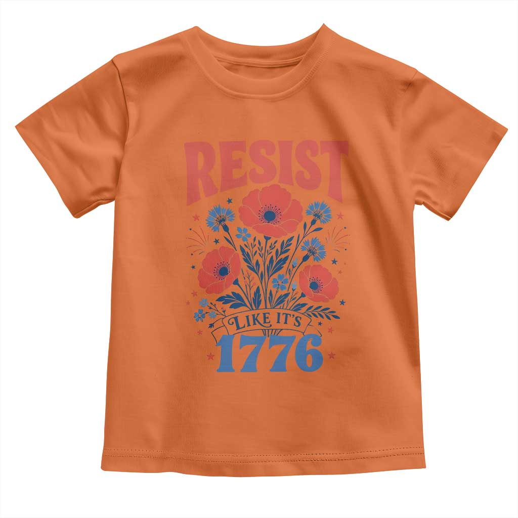 Resist Like Its 1776 Folk Art Floral Botanical Graphic Toddler T Shirt Patriotic Statement Political Satire